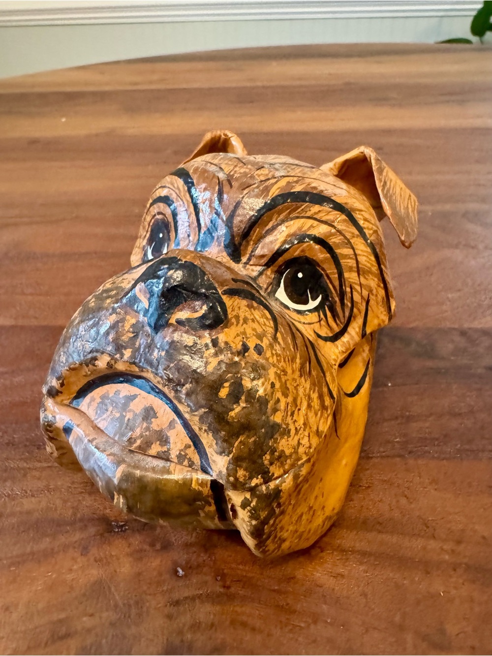 RARE Paper Mache Bulldog Boxer Head Trinket Tobacco Box CHAIYO T. Thailand 1980s
